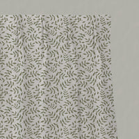 Green Botanical Linen Pleated Curtains - Fita Moss-WHT - White base fabric.