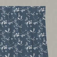 Blue Floral Linen Pleated Curtains - Flora Ink - White base fabric.