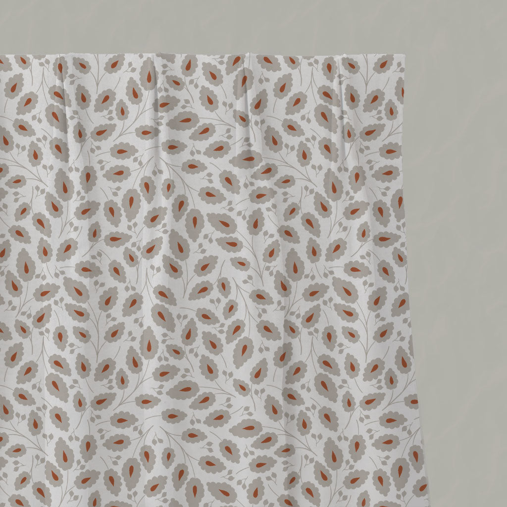 Orange Botanical Linen Pleated Curtains - Goldie Terracotta-WHT - White base fabric.