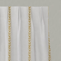 Yellow Striped Linen Pleated Curtains - Helena Gold Rod - White base fabric.
