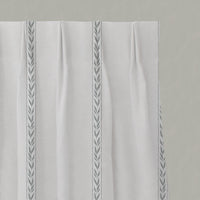 Grey Striped Linen Pleated Curtains - Helena Greige - White base fabric.