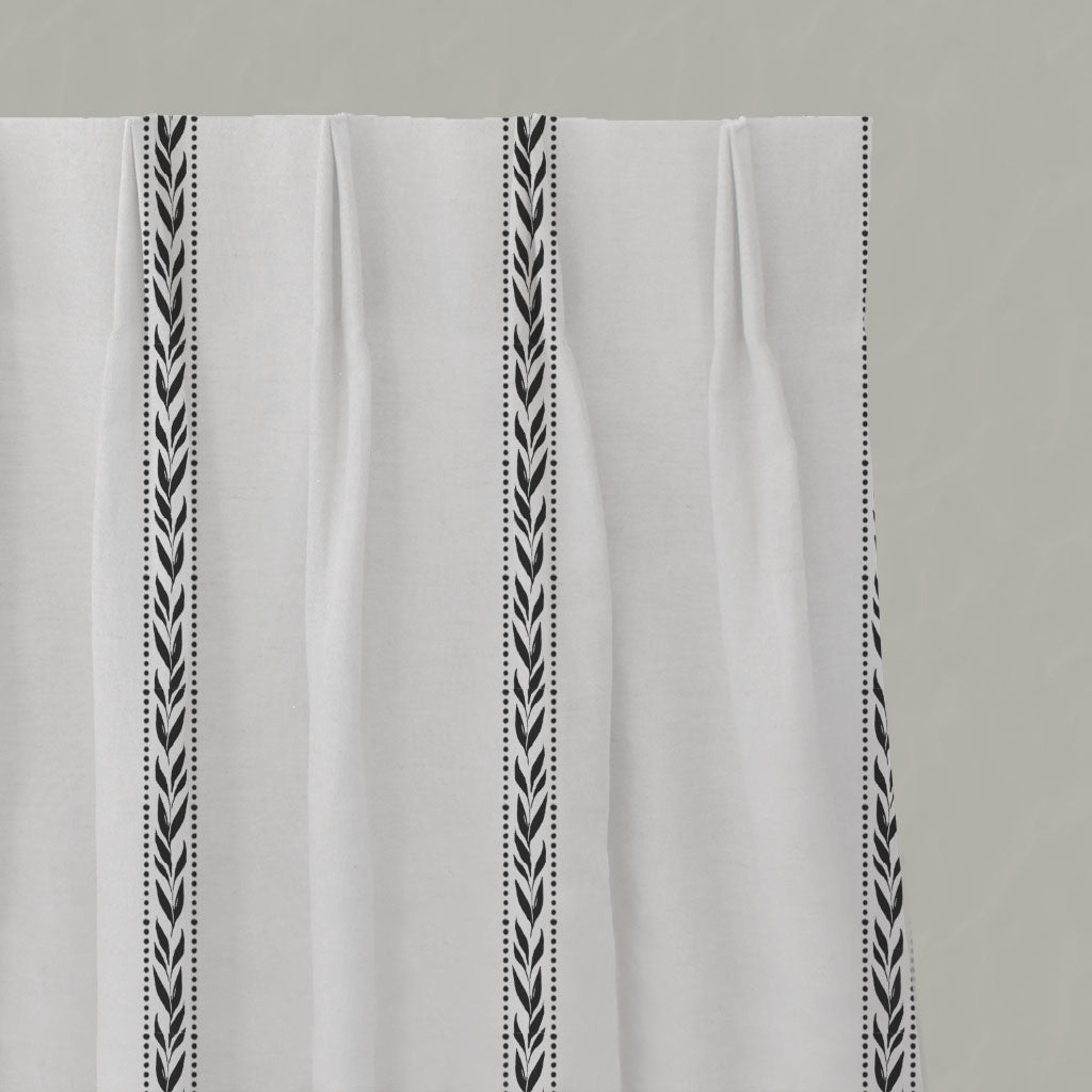 Black Striped Linen Pleated Curtains - Helena Noir - White base fabric.