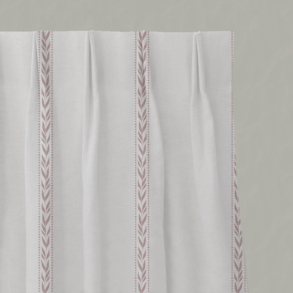 Pink Striped Linen Pleated Curtains - Helena Peony - White base fabric.