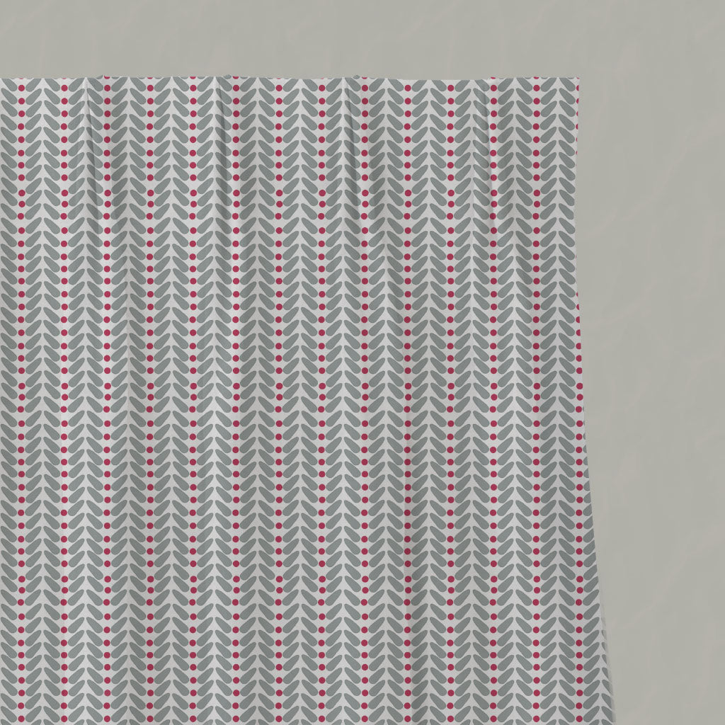 Red Patterned Linen Pleated Curtains - Hilda Cherry - White base fabric.