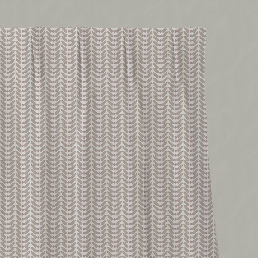 Pink Patterned Linen Pleated Curtains - Hilda Peony - White base fabric.
