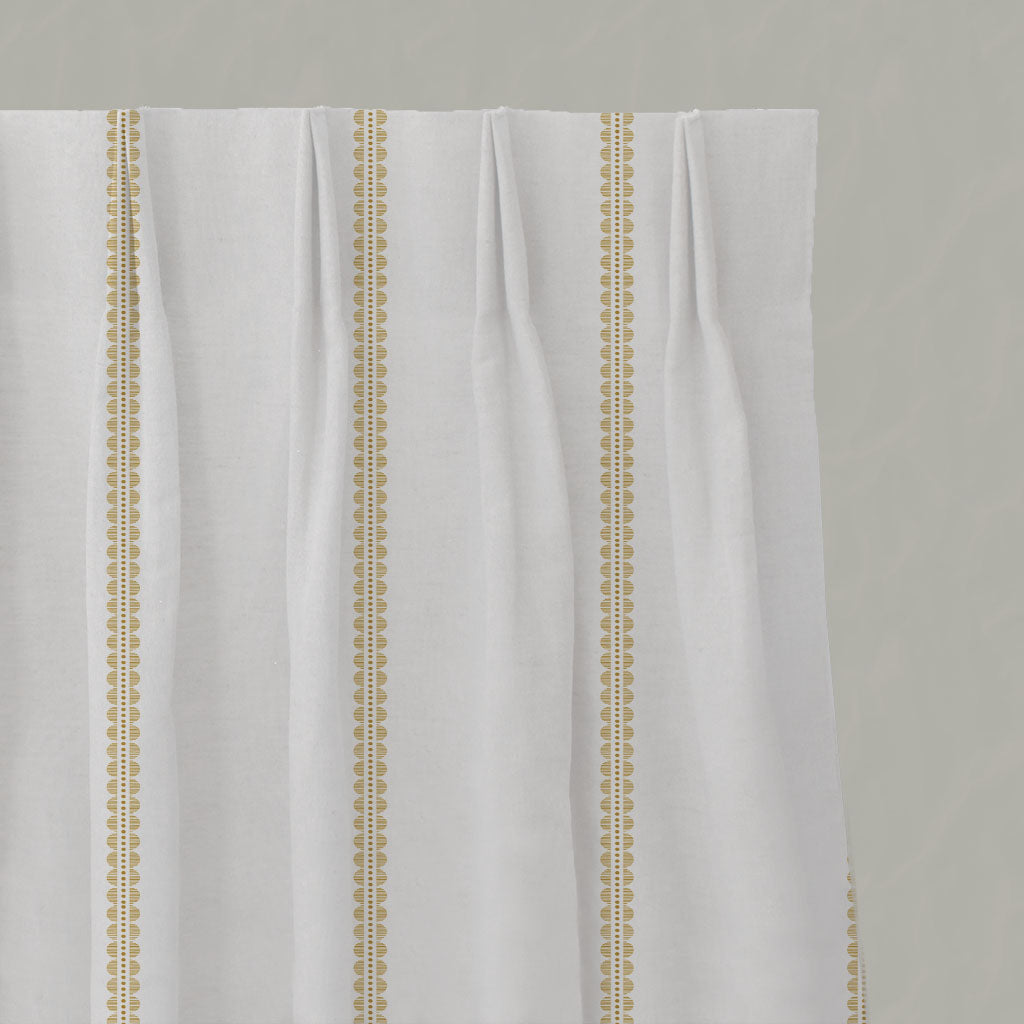 Yellow Striped Linen Pleated Curtains - Imogen Gold Rod - White base fabric.