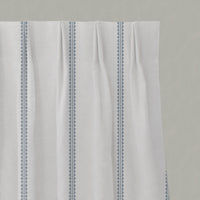 Blue Striped Linen Pleated Curtains - Imogen Ink - White base fabric.