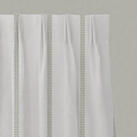 Green Striped Linen Pleated Curtains - Imogen Moss - White base fabric.