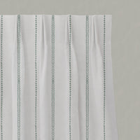 Green Striped Linen Pleated Curtains - Inga Meadow - White base fabric.