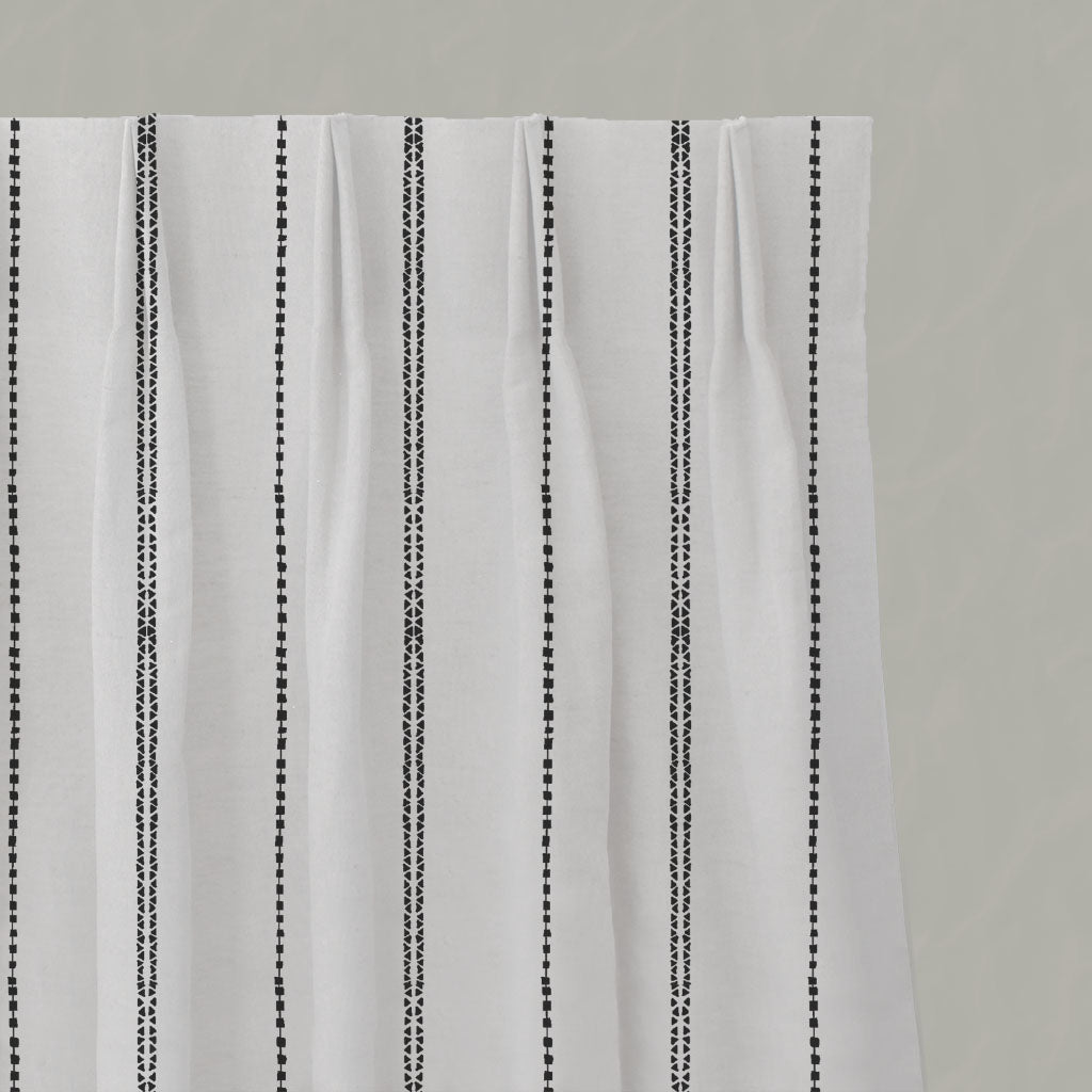 Black Striped Linen Pleated Curtains - Inga Noir - White base fabric.