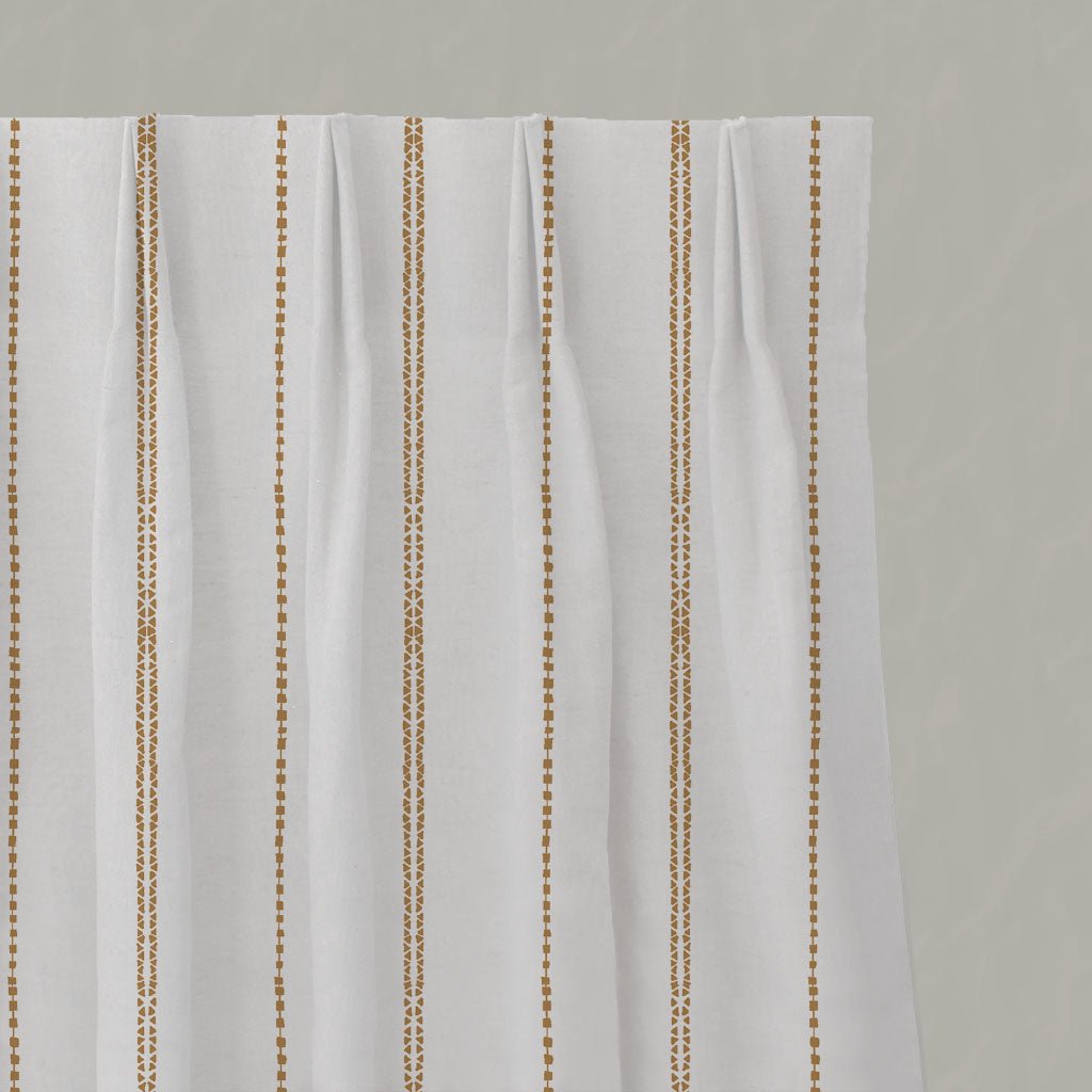 Orange / Yellow Striped Linen Pleated Curtains - Inga Ochre - White base fabric.