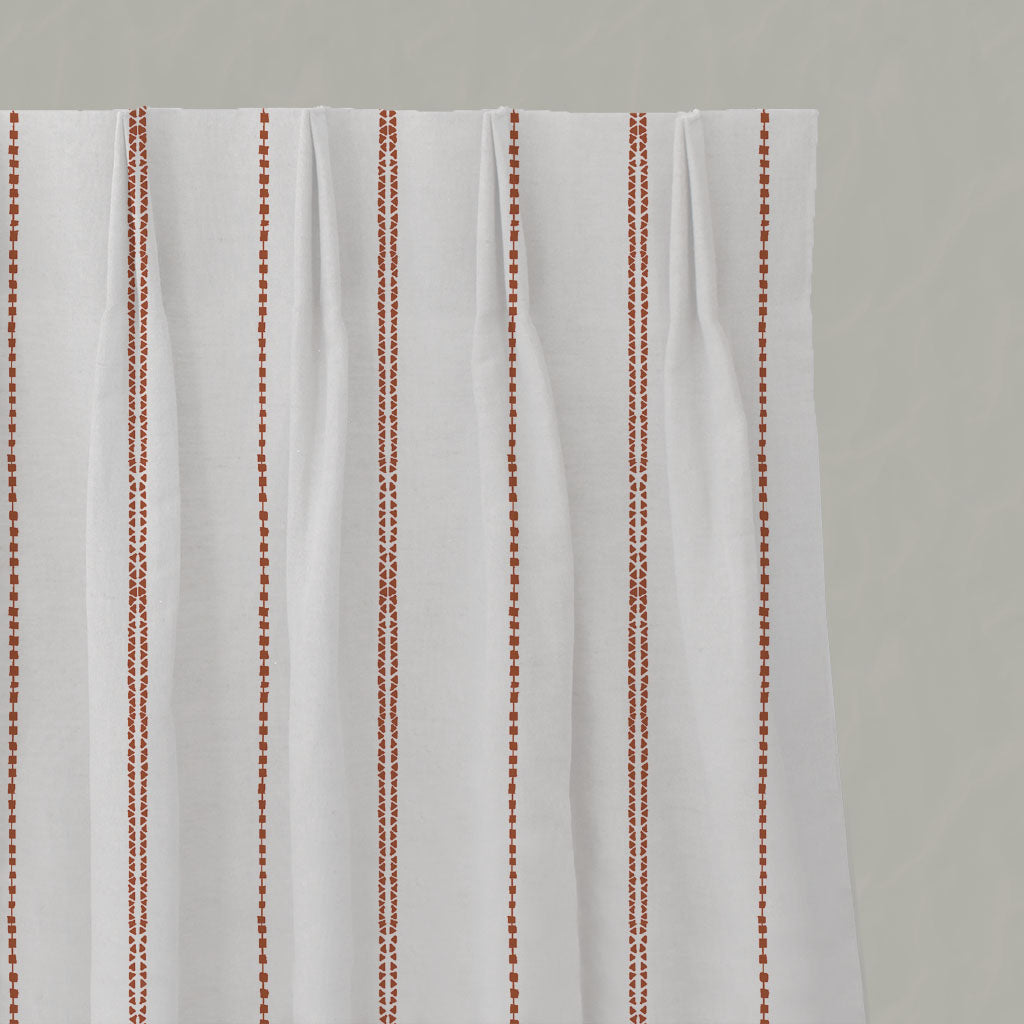 Red / Orange Striped Linen Pleated Curtains - Inga Terracotta - White base fabric.