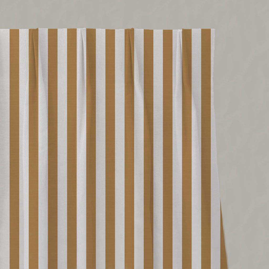 Orange / Yellow Striped Linen Pleated Curtains - Liliana Ochre-WHT - White base fabric.