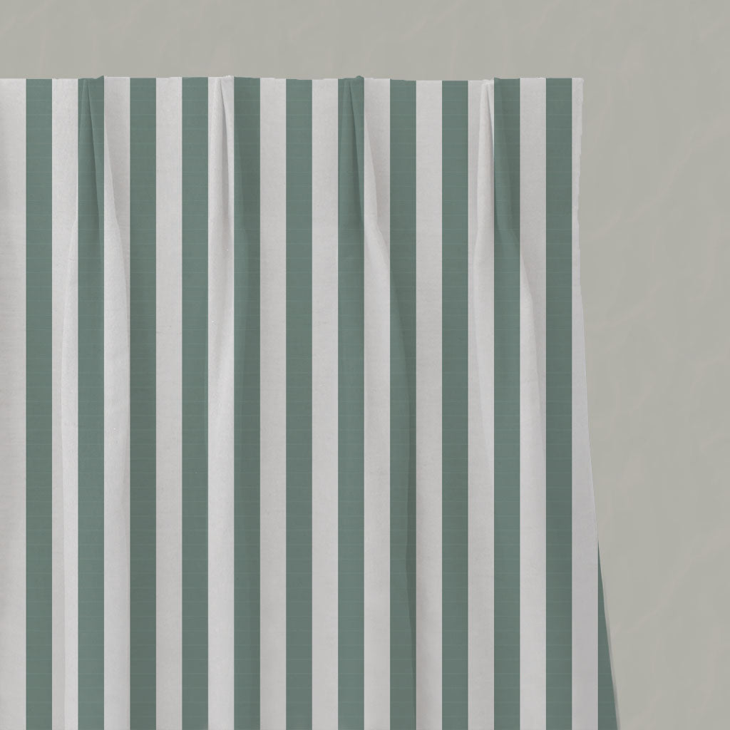 Green Striped Linen Pleated Curtains - Liliana Sage-WHT - White base fabric.