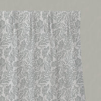 Grey Botanical Linen Pleated Curtains - Lisbell Greige-WHT - White base fabric.