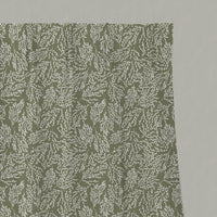 Green Botanical Linen Pleated Curtains - Lisbell Moss - White base fabric.