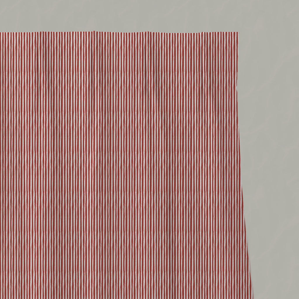 Red Striped Linen Pleated Curtains - Maisa Crimson Red - White base fabric.