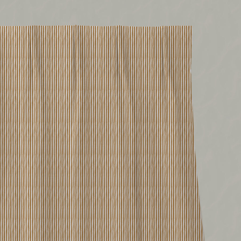 Orange / Yellow Striped Linen Pleated Curtains - Maisa Ochre - White base fabric.