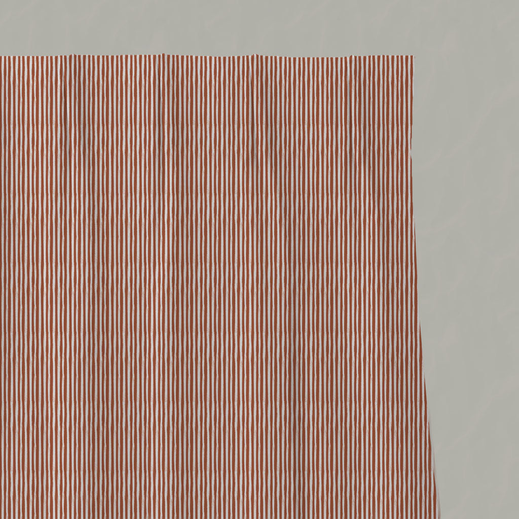 Red / Orange Striped Linen Pleated Curtains - Maisa Terracotta - White base fabric.