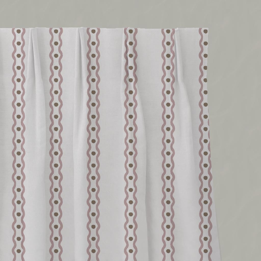Pink Abstract Striped Linen Pleated Curtain - Margarie Peony-WHT - White base fabric.