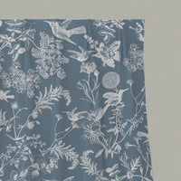 Blue Floral Linen Pleated Curtains - Marianne Agate Blue - White base fabric.