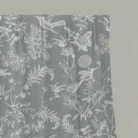 Grey Floral Linen Pleated Curtains - Marianne Greige - White base fabric.