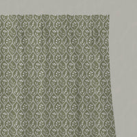 Green Floral Linen Pleated Curtains - Miny Moss-WHT - White base fabric.