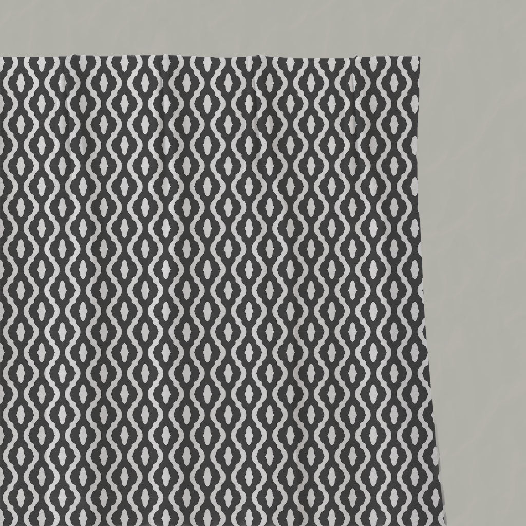 Grey Patterned Linen Pleated Curtains - Oona Charcoal - White base fabric.