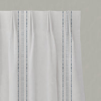 Blue Striped Linen Pleated Curtains - Reyna Ink-WHT - White base fabric.