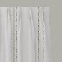 Green Striped Linen Pleated Curtains - Reyna Moss-WHT - White base fabric.