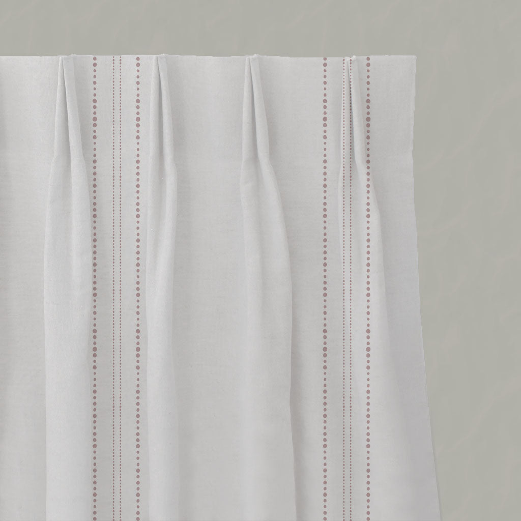 Pink Striped Linen Pleated Curtains - Reyna Peony-WHT - White base fabric.