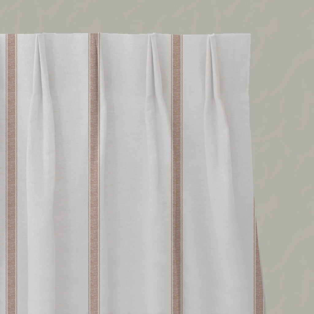 Pink Striped Linen Pleated Curtains - Rune New Blush - White base fabric.