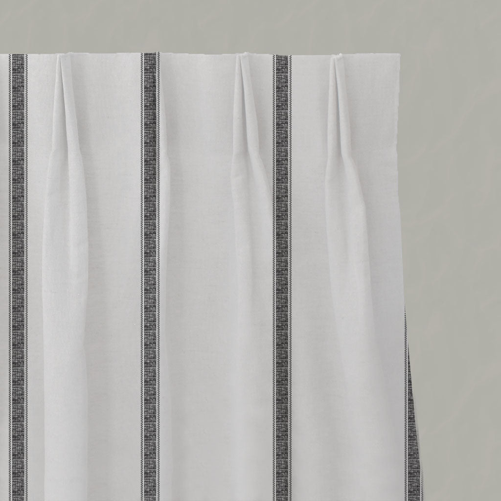 Black Striped Linen Pleated Curtains - Rune Noir - White base fabric.