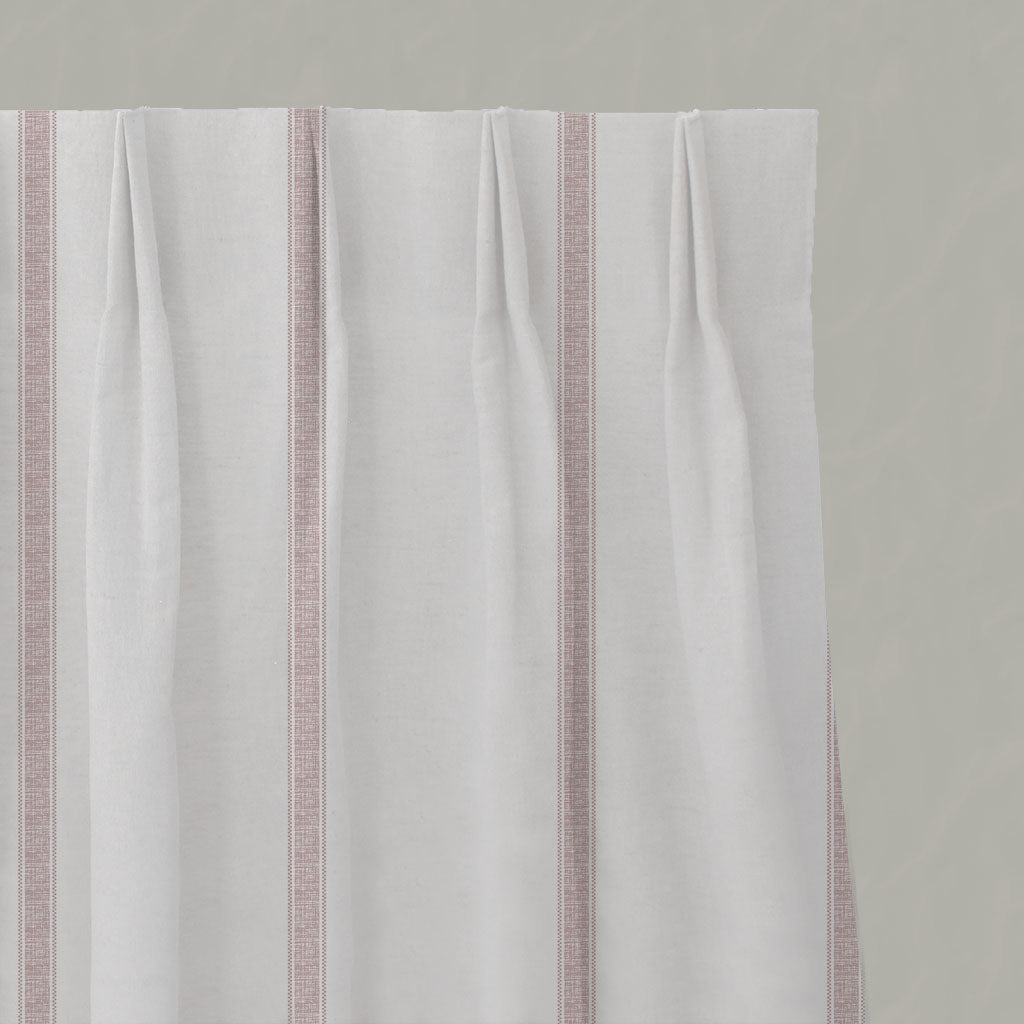 Pink Striped Linen Pleated Curtains - Rune Peony - White base fabric.