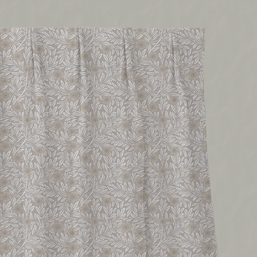 Neutral / Grey / Brown Floral Linen Pleated Curtains - Ruth Powder Sand - White base fabric.