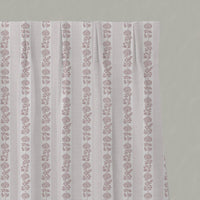 Pink Floral Stripe Linen Pleated Curtain - Skye Peony-WHT - White base fabric.