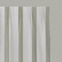 Green Striped Linen Pleated Curtains - Sumi Moss-WHT - White base fabric.