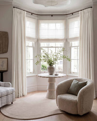 Pure White 100% Linen Bay window curtains. Beata Brilliant White by Ada & Ina