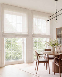 Pure White Linen Roman blinds. Made of 280 cm wide soft 100% Linen fabric Vilgot Pure White by Ada & Ina