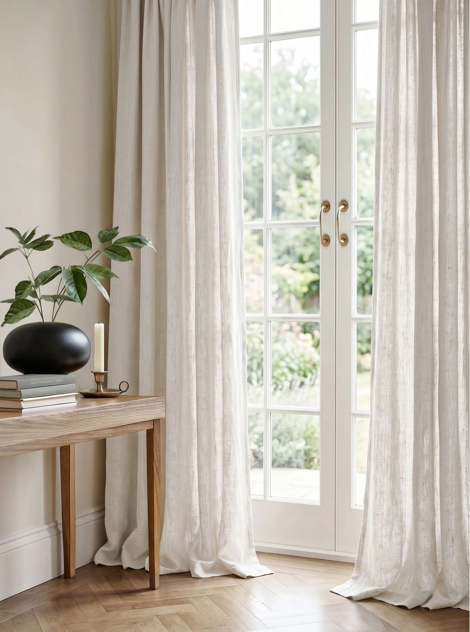 Pure White 100% Linen Curtains with puddling