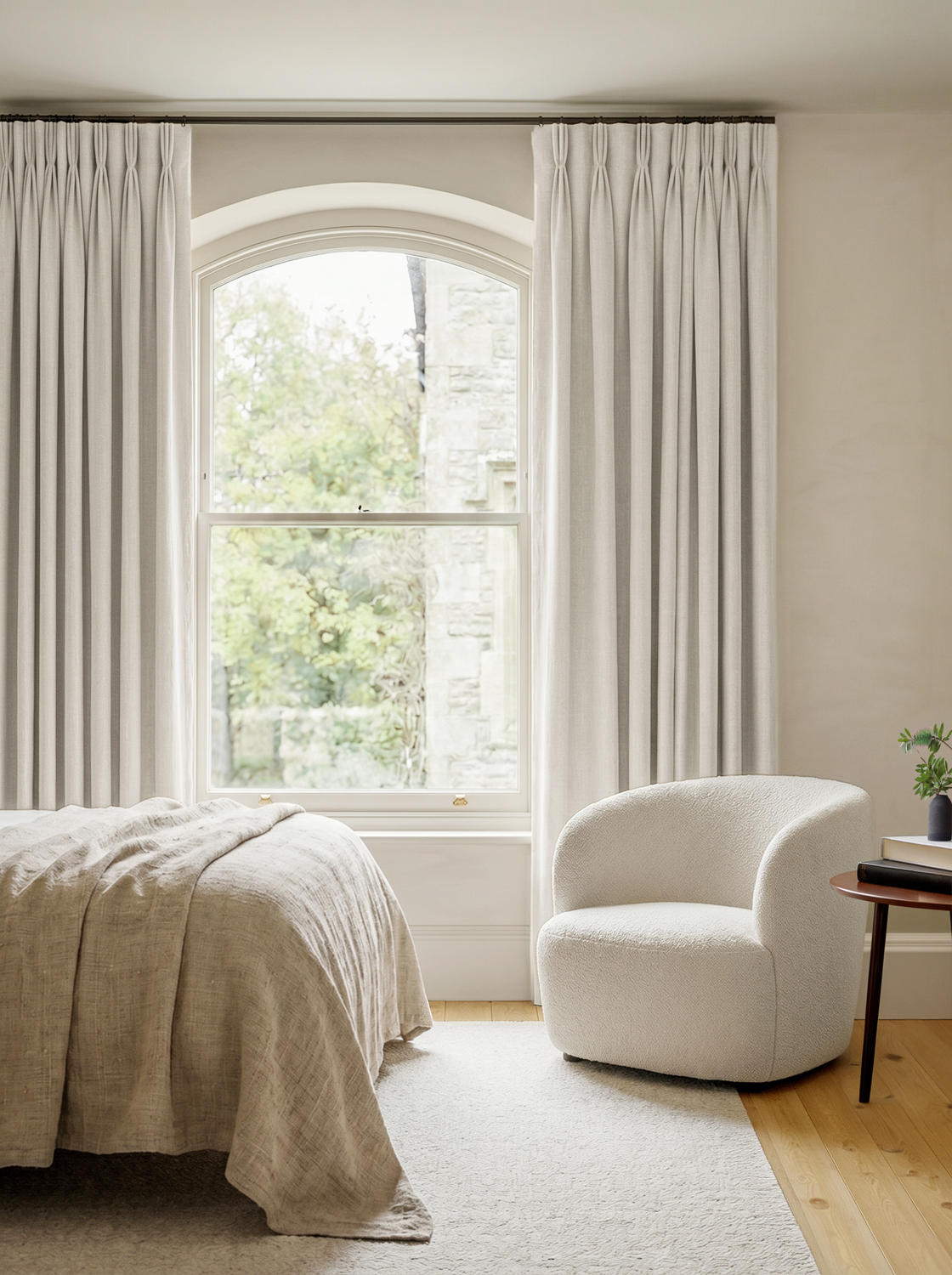 Pure White 100% Linen Triple Pleat curtains. Beata Brilliant White by Ada & Ina