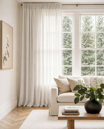 Pure White Pleated linen curtains - 100% pre-washed linen