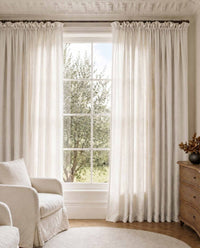 Pure White Wide Linen Curtains. Made of double width 280 cm wide soft pure linen fabric Vilgot Pure White by Ada & Ina