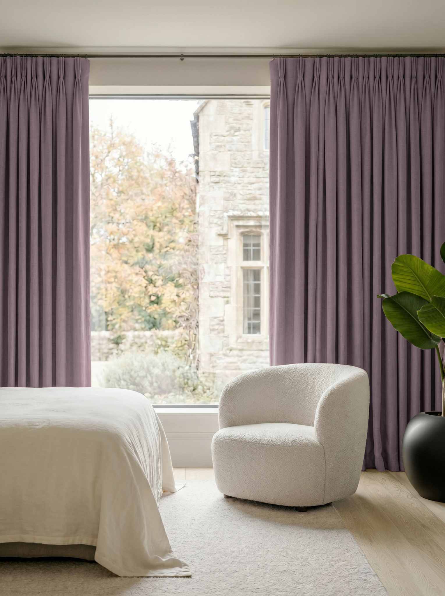 Purple Bedroom Linen curtains Blackout lined - made of 100% pre-washed linen fabric Bianco Fig by Ada & Ina.