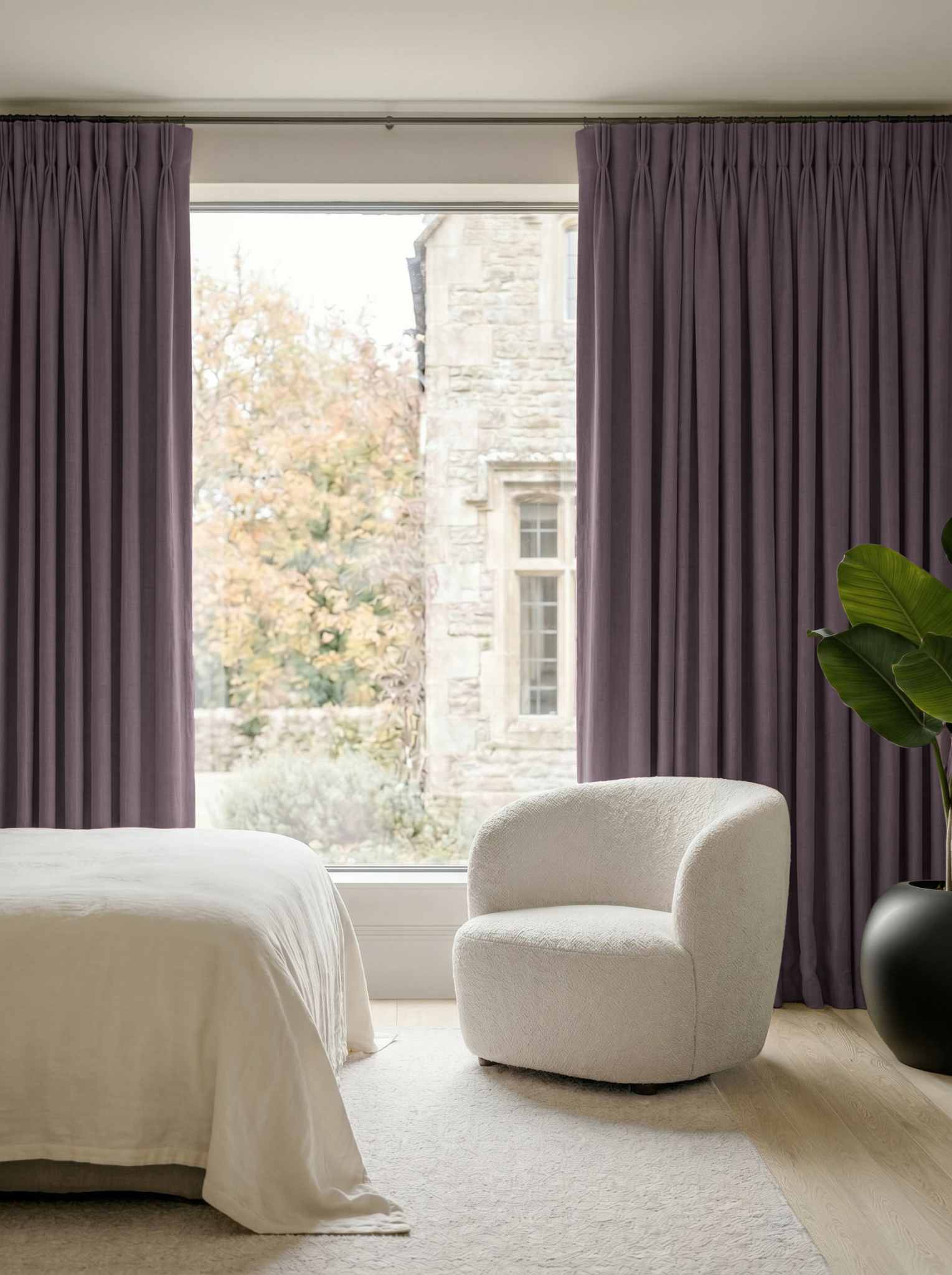 Purple Bedroom Linen curtains Blackout lined - made of 100% pre-washed linen fabric Bianco Plum by Ada & Ina.
