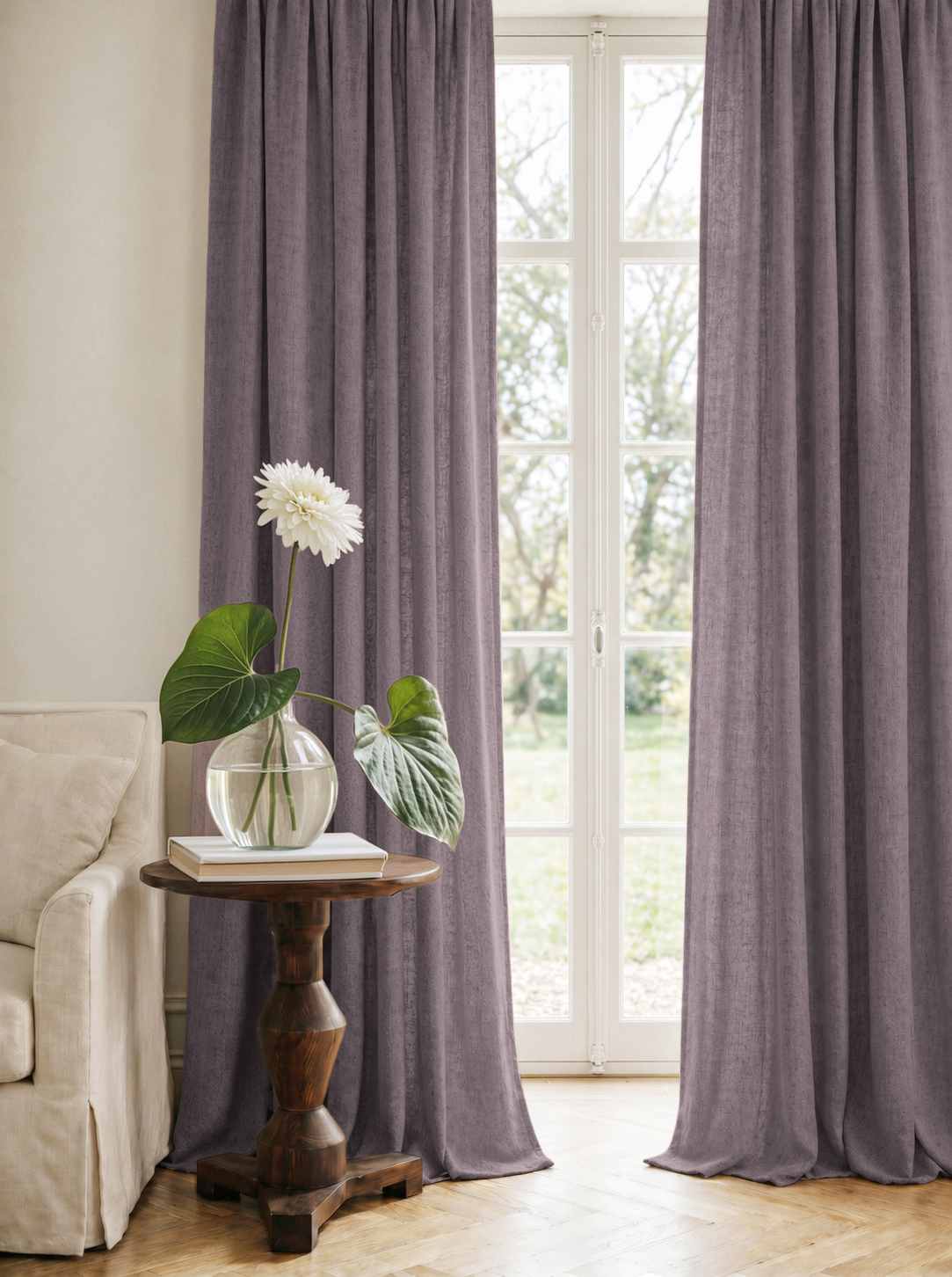 Purple Linen Curtains - Cotton lined. Made of pre-washed 100% linen Bianco Fig by Ada & Ina.