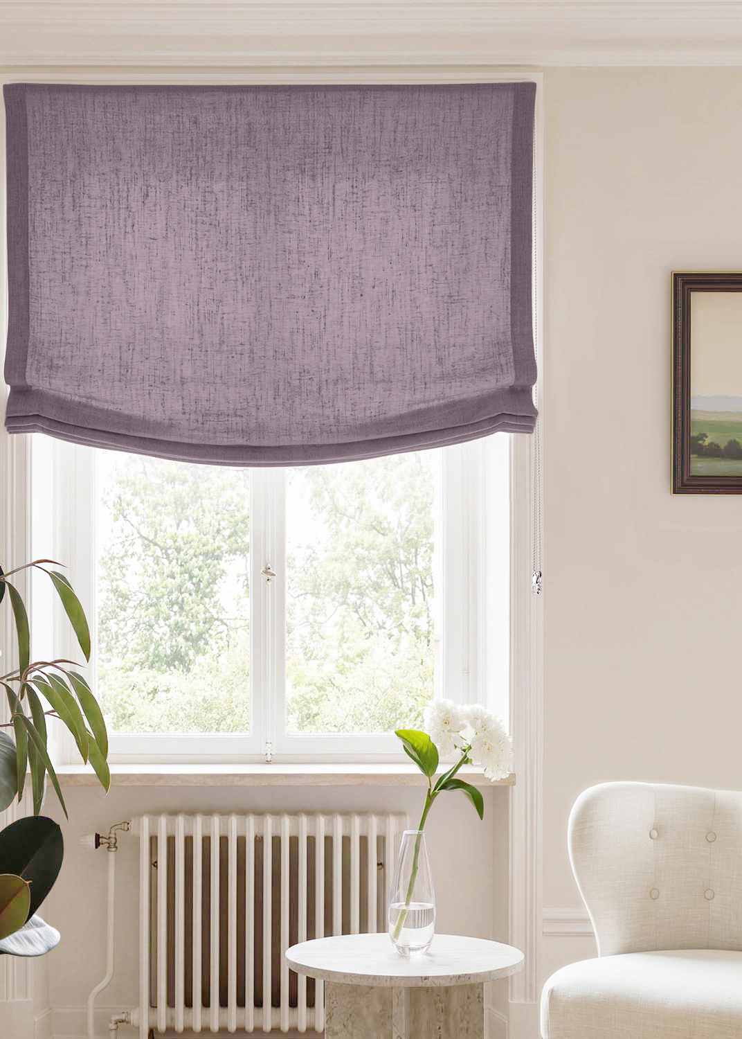 Purple Relaxed linen blind - pre-washed. Bianco Fig by Ada & Ina.