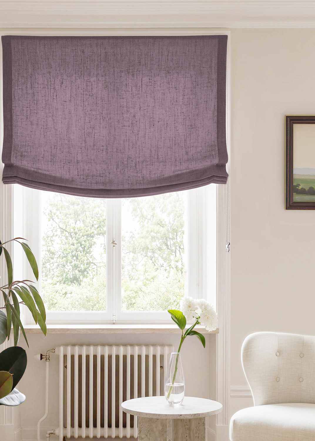 Purple Relaxed linen blind - pre-washed. Bianco Plum by Ada & Ina.