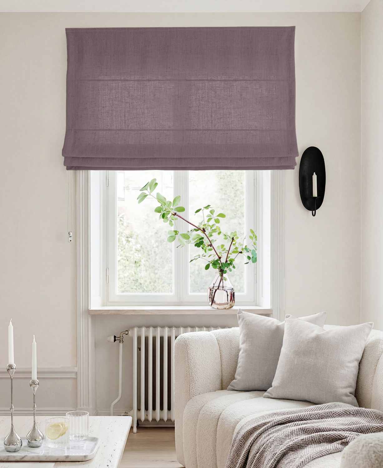 Purple Linen Roman blind - Cotton lined. Made of pre-washed 100% linen Bianco Fig by Ada & Ina.
