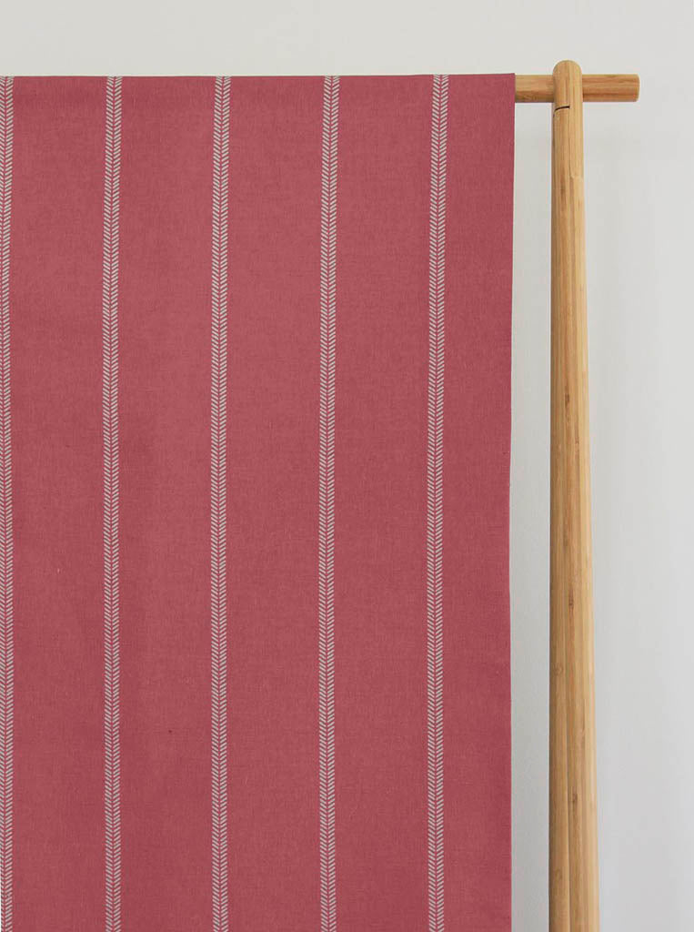 Rana Cherry- Red curtain fabric with hand drawn stripes